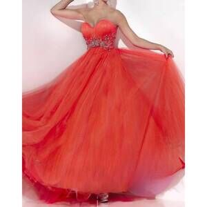 NEW STUDIO 17 women's tulle ball gown in hot coral